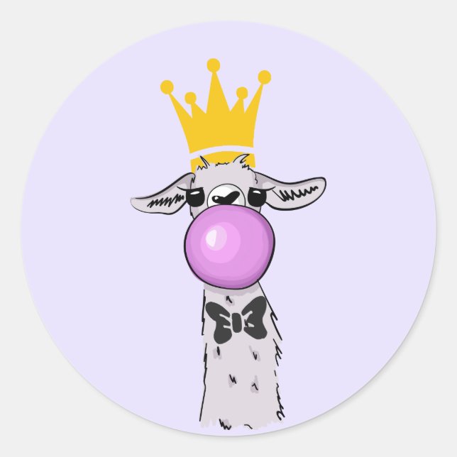 Funny Llama Illustration bläst eine rosa Blase Runder Aufkleber (Vorderseite)