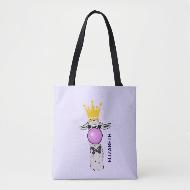 Funny Llama Illustration bläst eine rosa Blase Tasche (Vorderseite)