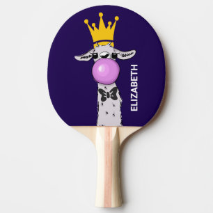 Funny Llama Illustration bläst eine rosa Blase Tischtennis Schläger