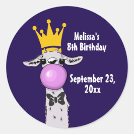 Funny Llama mit Pink Bubble Geburtstag Runder Aufkleber
