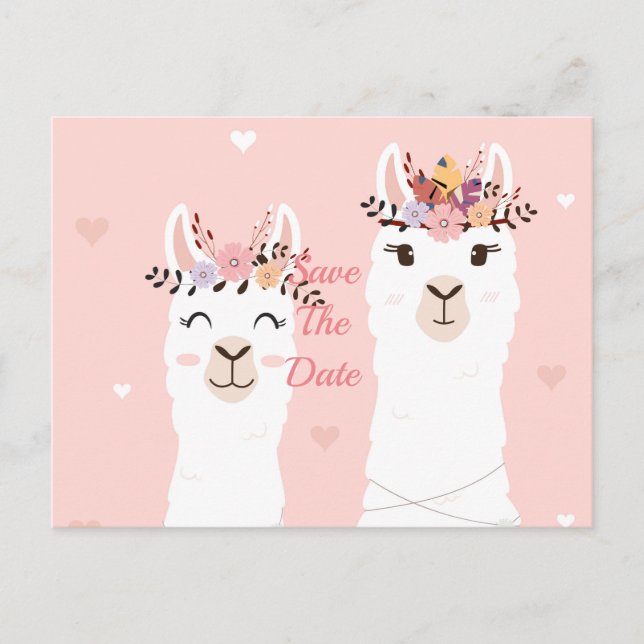 Funny Llama Save the Date Postkarte (Vorderseite)