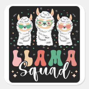 Funny Llama Squad Sonnenbrille Cool Llamas Groovy Quadratischer Aufkleber
