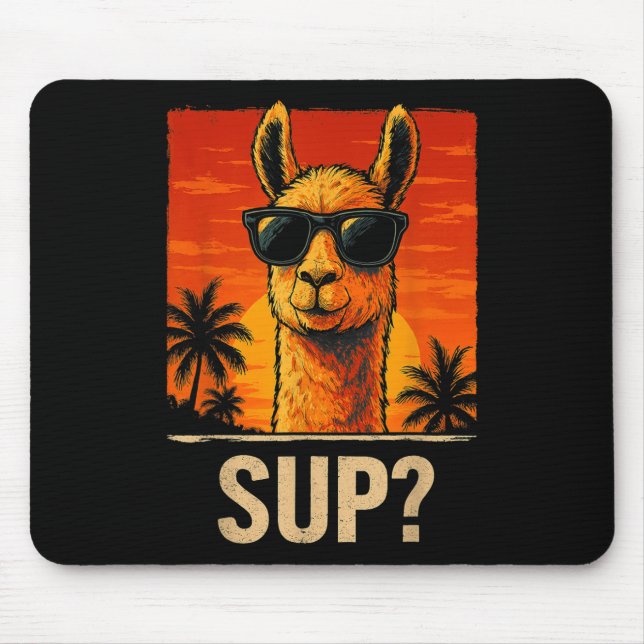 Funny Llama Sup Meme Sunset Beach Coole Animal Men Mousepad (Vorne)