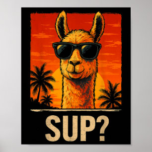 Funny Llama Sup Meme Sunset Beach Coole Animal Men Poster