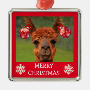 Funny Llama und Weihnachtsbälle Ornament Aus Metall