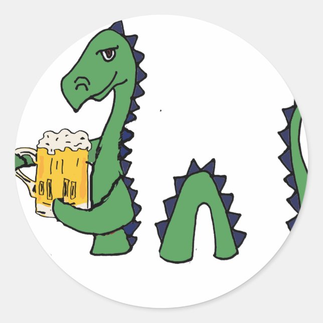 Funny Loch Ness Monster Drink Bier Cartoon Runder Aufkleber (Vorderseite)