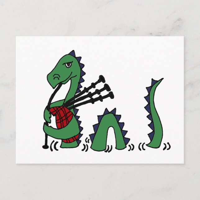 Funny Loch Ness Monster spielt Bagpipe Postkarte (Vorderseite)