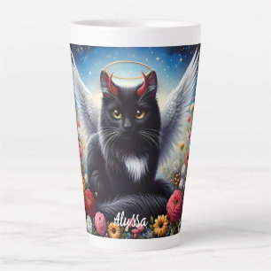 Funny Long Hairs Black Demon and Angel Cat Milchtasse