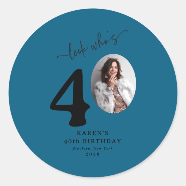 Funny Look Whos 40 Stylish 40th Birthday  Runder Aufkleber (Vorderseite)