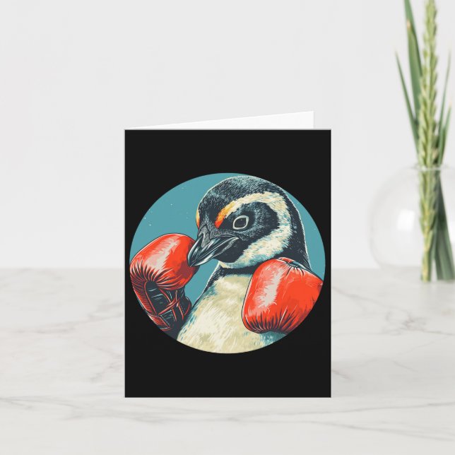 Funny Looking Pinguin mit Boxhandschuhen Kostüm Karte (Vorderseite)