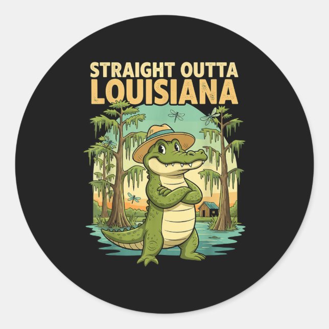 Funny Louisiana Alligator Retro Wildlife Travel Ba Runder Aufkleber (Vorderseite)