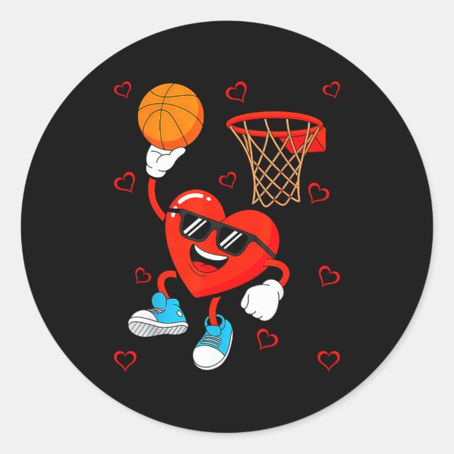 Funny Love Basketball Heart Shape Happy Valentine' Runder Aufkleber (Vorderseite)