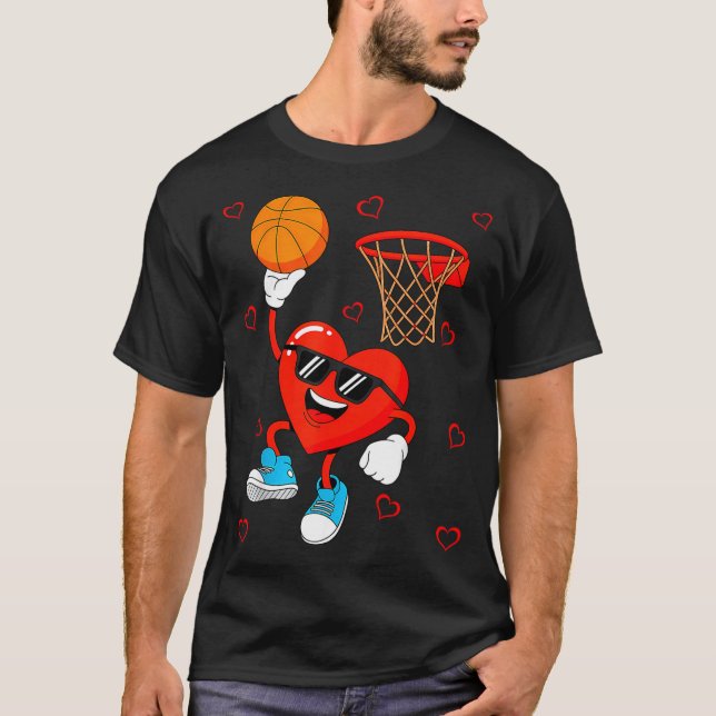 Funny Love Basketball Heart Shape Happy Valentine' T-Shirt (Vorderseite)