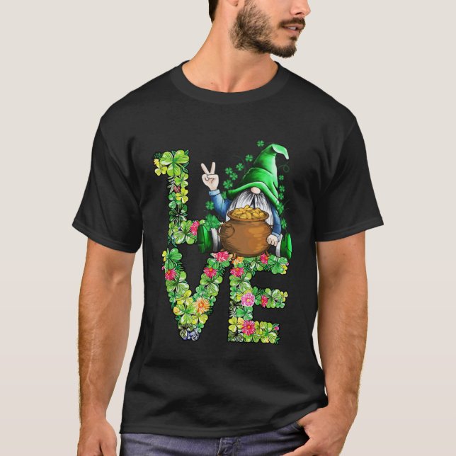 Funny LOVE Gnomes Irish Shamrock St Patrick's Day  T-Shirt (Vorderseite)