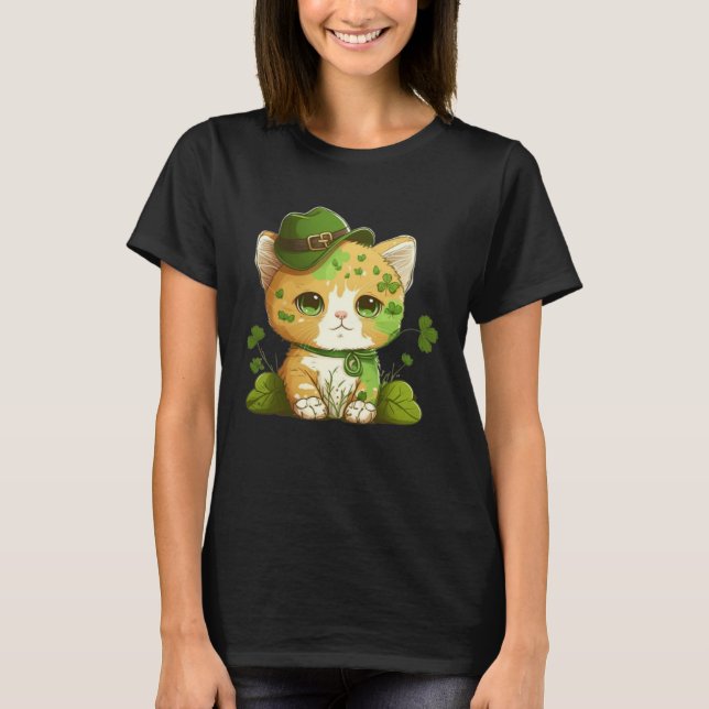 Funny Lucky Green Proud Irish St Patricks Day Cat  T-Shirt (Vorderseite)