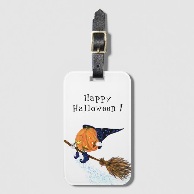 Funny Luggage Tag Halloween Hexenkürbis Flying Gepäckanhänger (Vorderseite Vertikal)