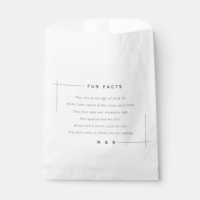 Funny, lustige Fakten minimalistische Hochzeit Geschenktütchen (Vorderseite)