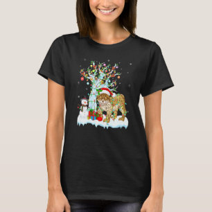 Funny Lynx Xmas Tree Lighting Weihnachtsmannmütze T-Shirt