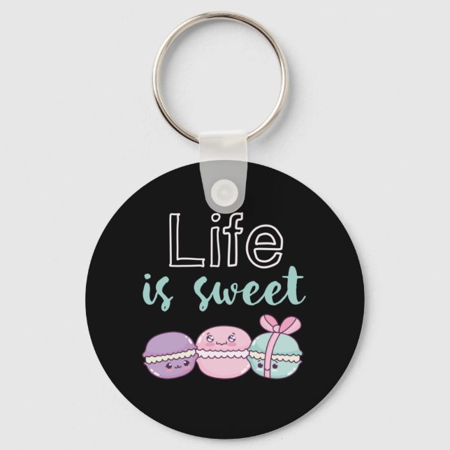 Funny Macaroon Puns Life ist süß Schlüsselanhänger (Vorderseite)