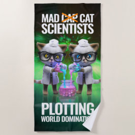 Funny Mad Cat Scientists planen Weltherrschaft Strandtuch