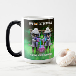 Funny Mad Cat Scientists planen Weltherrschaft Verwandlungstasse