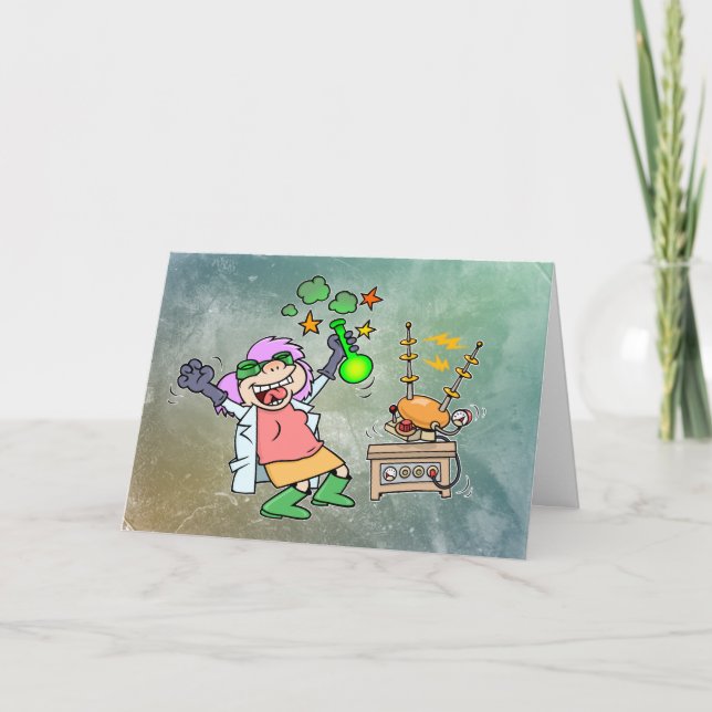 Funny Mad Scientist Cartoon Card Karte (Vorderseite)
