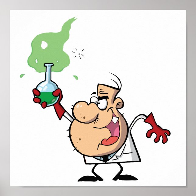 Funny Mad Scientist Holding Green Ttion Poster (Vorne)