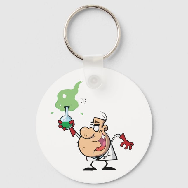 Funny Mad Scientist Holding Green Ttion Schlüsselanhänger (Vorderseite)