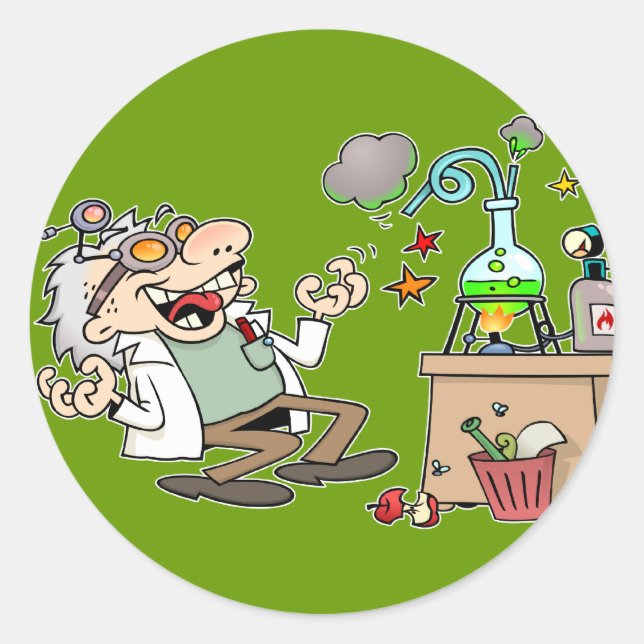 Funny Mad Scientist Runder Aufkleber (Vorderseite)
