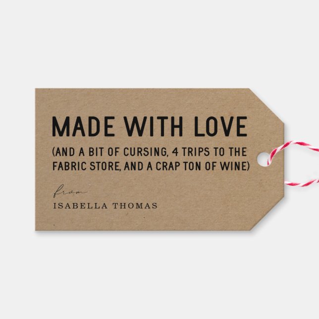 Funny Made mit Liebe-Geschenk-Tag Geschenkanhänger (Vorderseite (Horizontal))