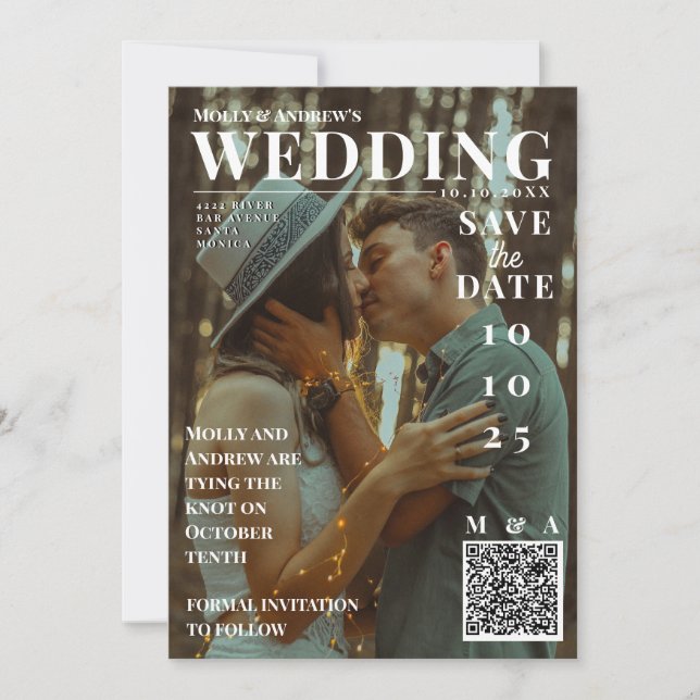 Funny Magazine Cover Dark Foto Wedding Rett Date Einladung (Vorderseite)