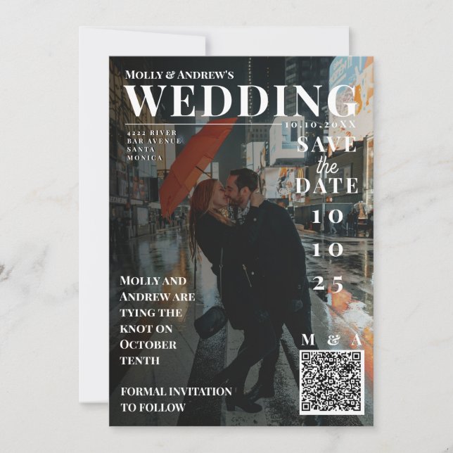 Funny Magazine Cover Dark Foto Wedding Rett Date Einladung (Vorderseite)