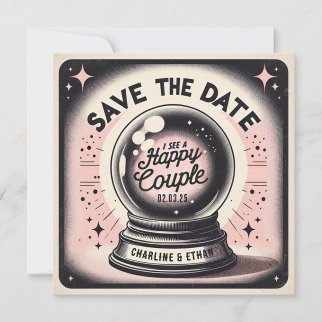 Funny Magic Ball Pink Save the Date schwarz (Vorderseite)