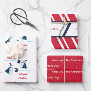 Funny Magician Snowmen Weihnachtsmannmütze Muster Geschenkpapier Set