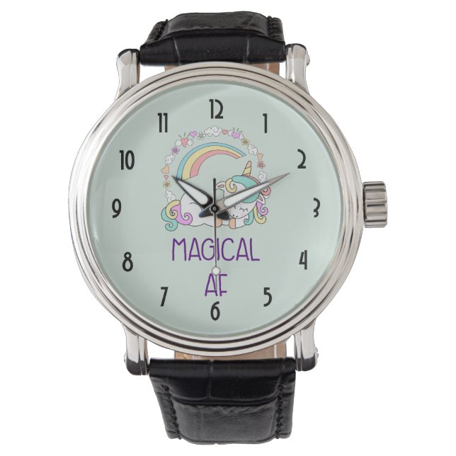 Funny - Magischer AF. Einhorn, Regenbogen und Cute Armbanduhr (Vorderseite)