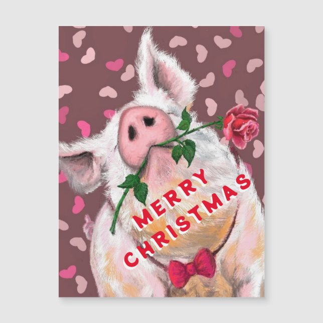 Funny Magnetic Christmas Card mit Gentleman Pig Magnetkarte (Vorderseite)