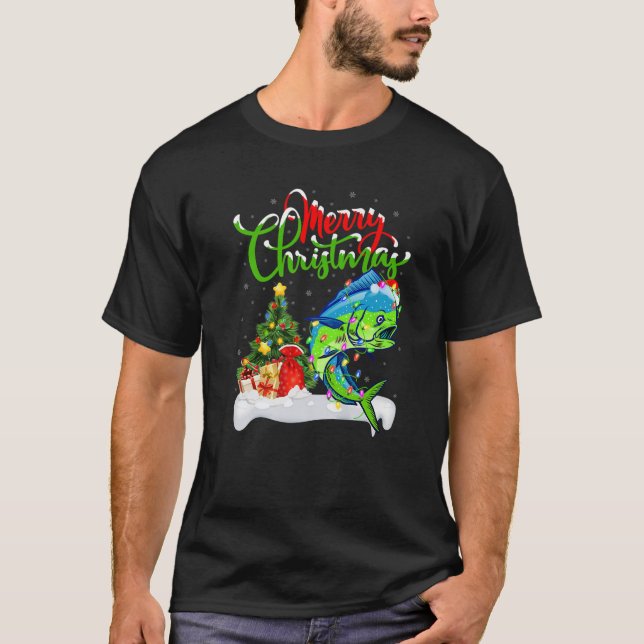 Funny Mahi Mahi Fish Lover Xmas Lighting Mahi Mahi T-Shirt (Vorderseite)