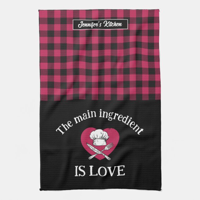 Funny Main Ingredienz ist Liebe Red Black Kariert Geschirrtuch (Vertikal)