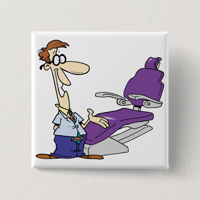 Funny Male Dentist and Purple Dental Chair Button (Vorderseite)