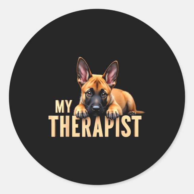 Funny Malinois Puppy My Therast Belgian Shepherd D Runder Aufkleber (Vorderseite)