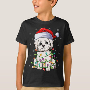 Funny Maltese Dog Xmas Lighting Weihnachtsmannmütz T-Shirt
