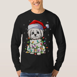 Funny Maltese Dog Xmas Lighting Weihnachtsmannmütz T-Shirt