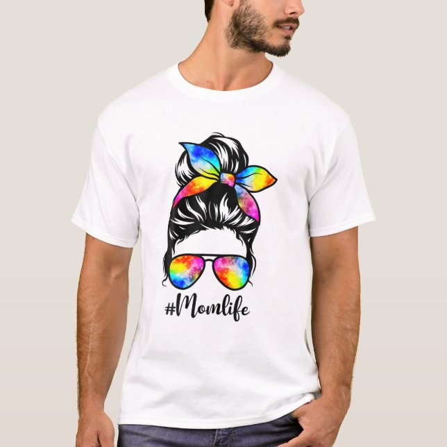 Funny Mama Life Messy Bun Haargummi Dye Women Moth T-Shirt (Vorderseite)