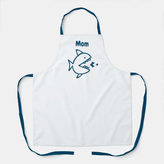 Funny Mama Shark Blue Weiße Küche Schürze (Vorderseite)