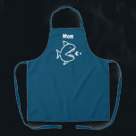 Funny Mama Shark Navy Blauer Weißer Kochen Schürze<br><div class="desc">Fügen Sie Ihrem Backen etwas Spaß mit dieser Funny Mama Hai Navy Blue White Cooking Schürze.  Es ist entworfen mit Mutterhai jagen kleinere Fische zentriert auf der Vorderseite der dunkelblauen Schürze.  Angepasst mit "Mama" in weißem,  weißem,  weißem,  weißem,  weißem,  weißem Text.</div>