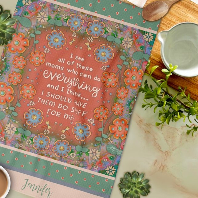Funny Mama Zitat Floral Dragonfly Orange Name Geschirrtuch (Von Creator hochgeladen)