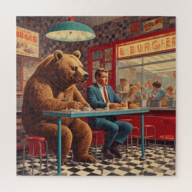 Funny Man and Bear bei Retro Diner (Vertikal)