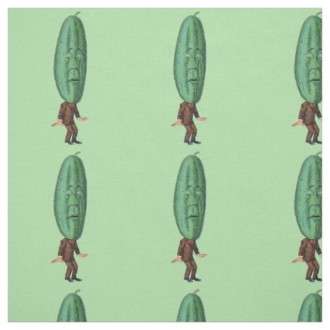Funny Man Big Green Pickle Kopf Brown Anzug Green Stoff (Muster)