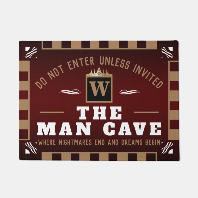 Funny MAN CAVE mit Monogramm | BROWN Welcome Fußmatte (Vorderseite)