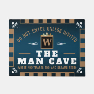 Funny MAN CAVE mit Monogramm Ocean Blue Willkomm Fußmatte